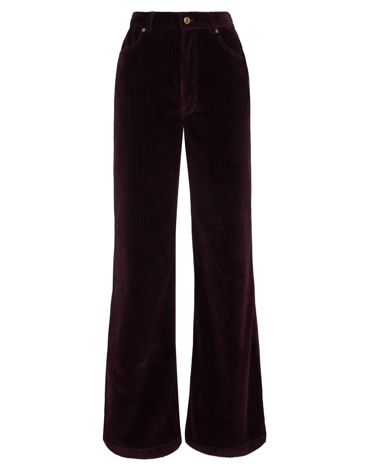 Pantaloni a Zampa con Design Avvolgente DoubleJ di La Maison - Tinta Unica Viola Intenso in Velluto a Coste per Look Autunno/Inverno