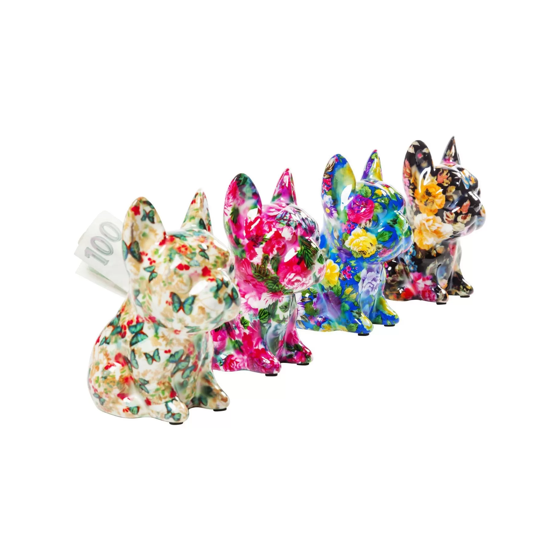 Tirelli decorativi a tema cane e fiori - Set da 4 pezzi artigianali 12 cm per arredamento creativo