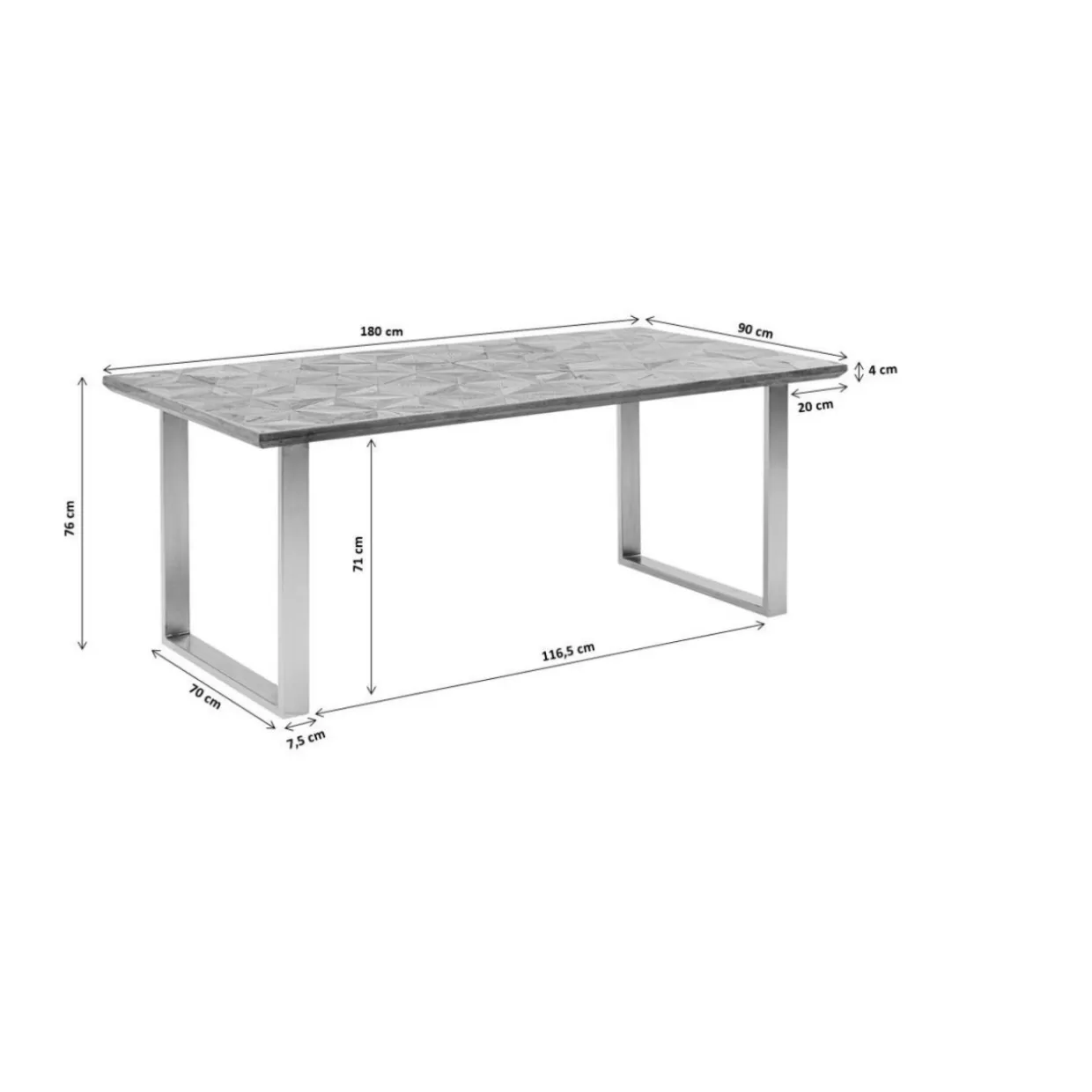 Tavolo design KARE in stile astratto - Finitura argento lucido 180x90 cm per ambienti moderni