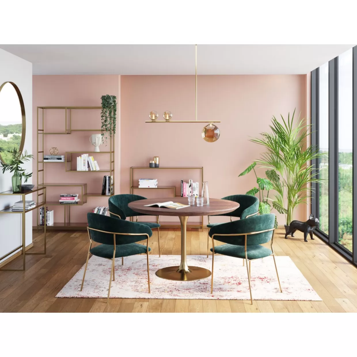 KARE Design Tavolo Invito Elegante in Noce con Dettagli Ottone - Diametro 90 cm