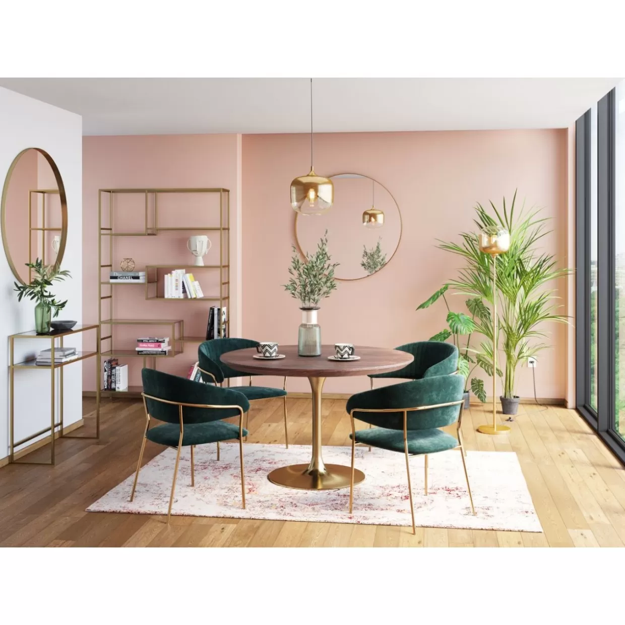 KARE Design Tavolo Invito Elegante in Noce con Dettagli Ottone - Diametro 90 cm