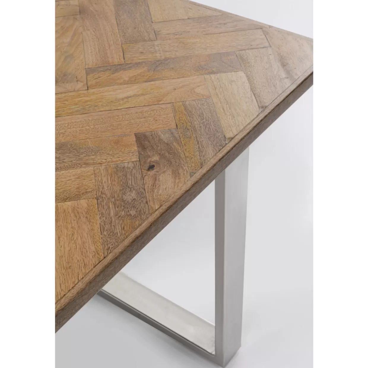 Tavolo Elegante Parquet Cromato 180x90 cm - Design Esclusivo KARE con Rivestimento in Legno Pregiato
