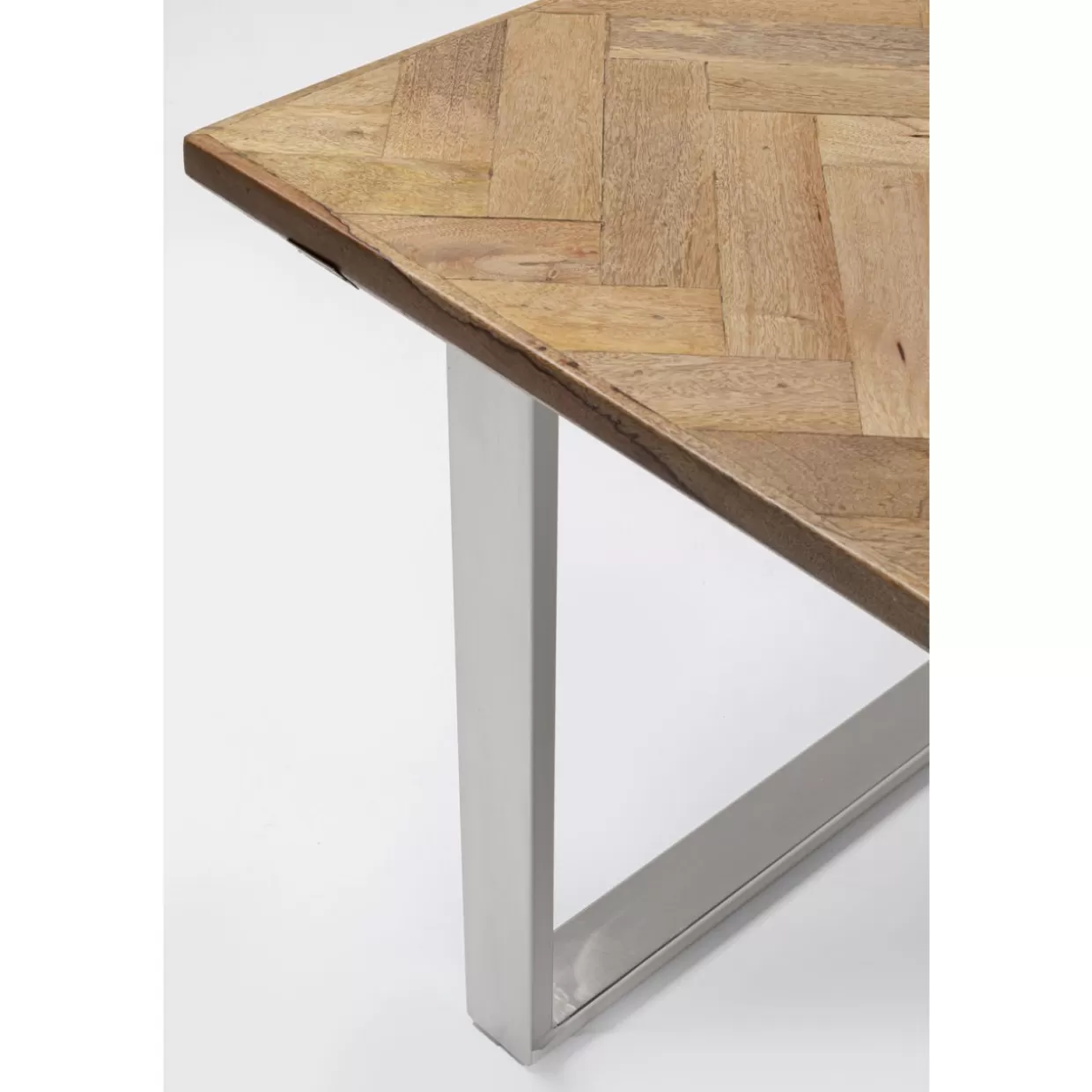 Tavolo Elegante Parquet Cromato 180x90 cm - Design Esclusivo KARE con Rivestimento in Legno Pregiato
