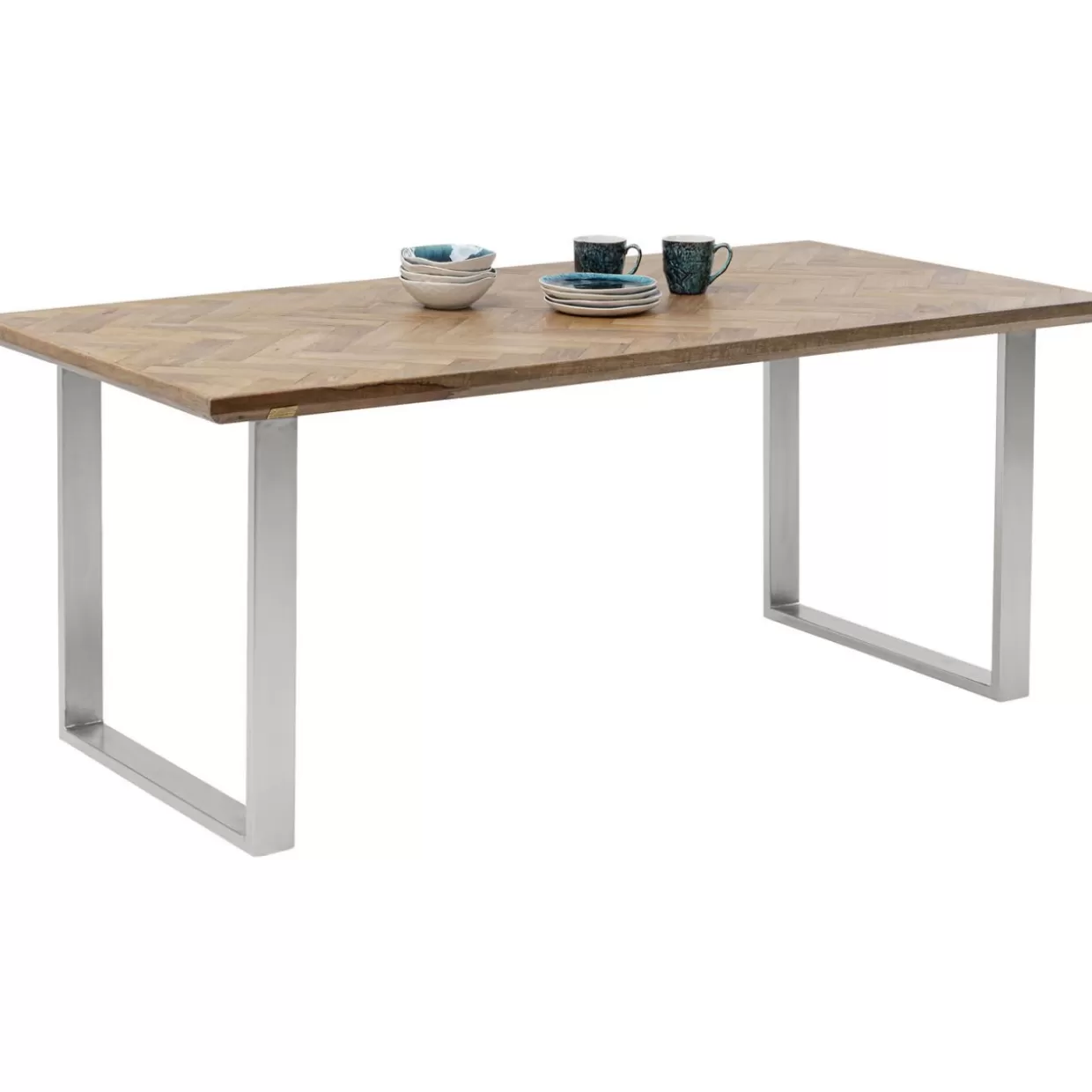 Tavolo Elegante Parquet Cromato 180x90 cm - Design Esclusivo KARE con Rivestimento in Legno Pregiato