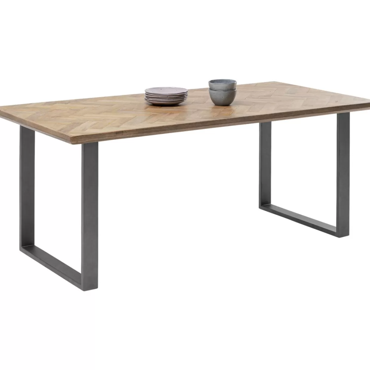 KARE Design Tavolo Parquet e Acciaio Industriale - Elegante tavolo moderno 180x90 cm con struttura metallica e piano in legno lavorato