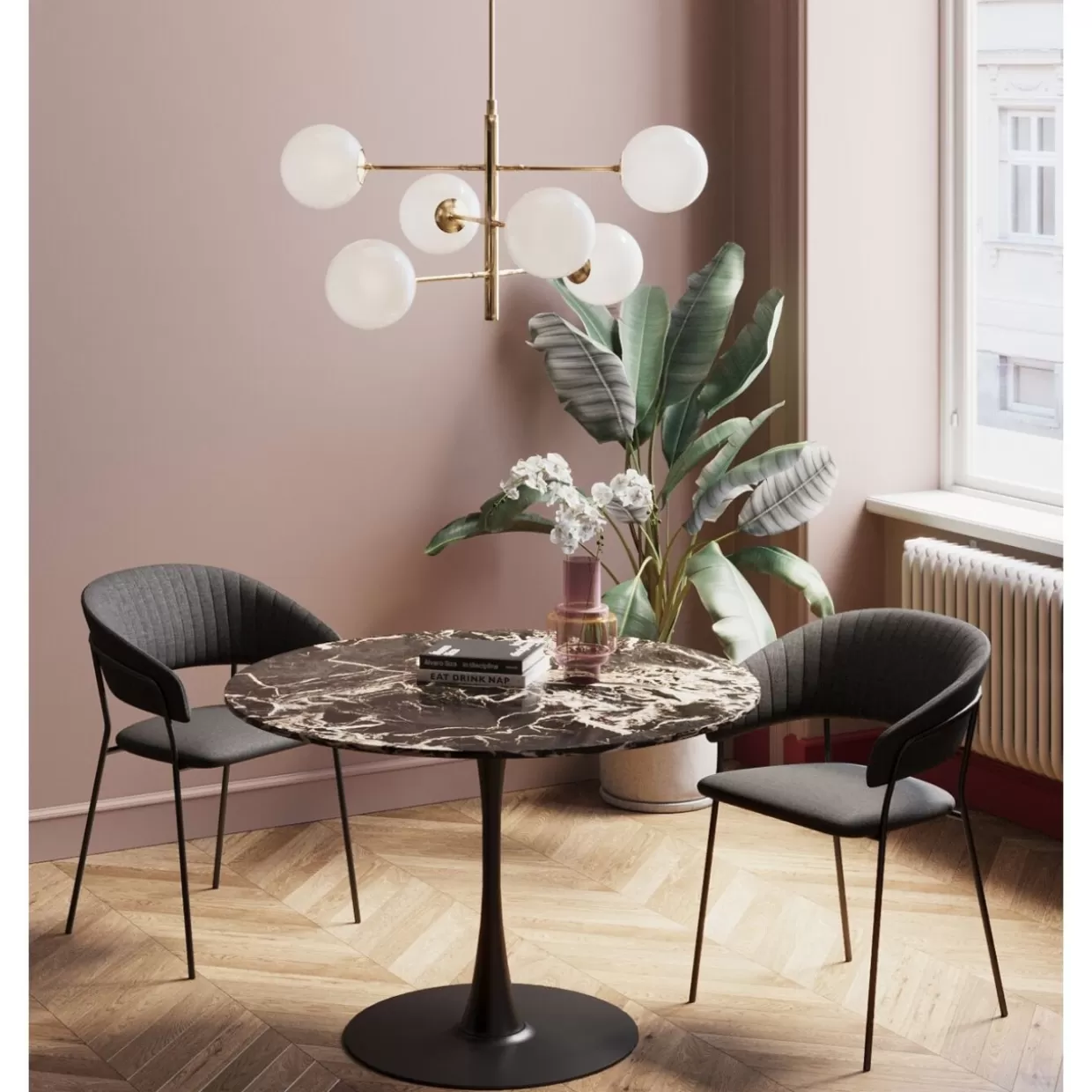Tavolo elegante in marmo nero Schickeria | Design moderno KARE, diametro 110 cm per ambienti raffinati