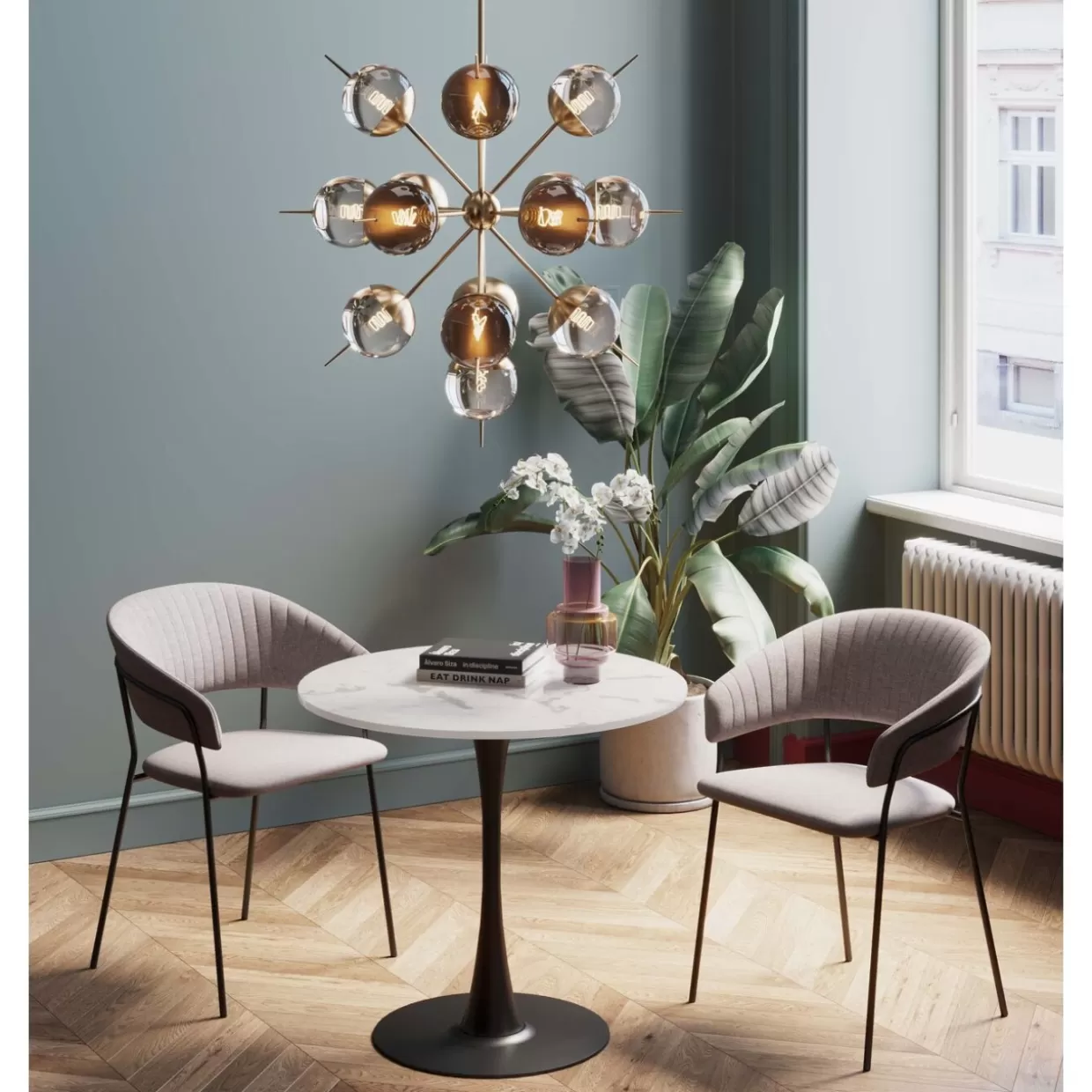 KARE Design Tavolo Elegante Schickeria in Marmo Bianco e Nero con Base Contemporanea, Ø80 cm