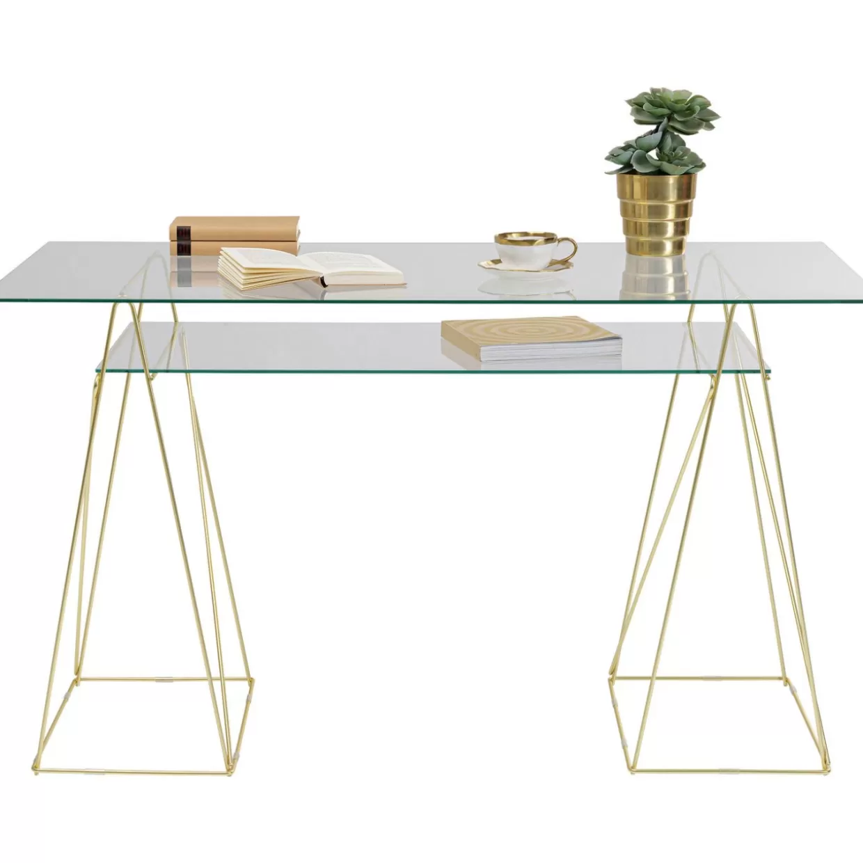 KARE Design - Tavolo Elegante con Gambe Polar in Ottone Opaco, Set da 2 Pezzi 31x49 cm