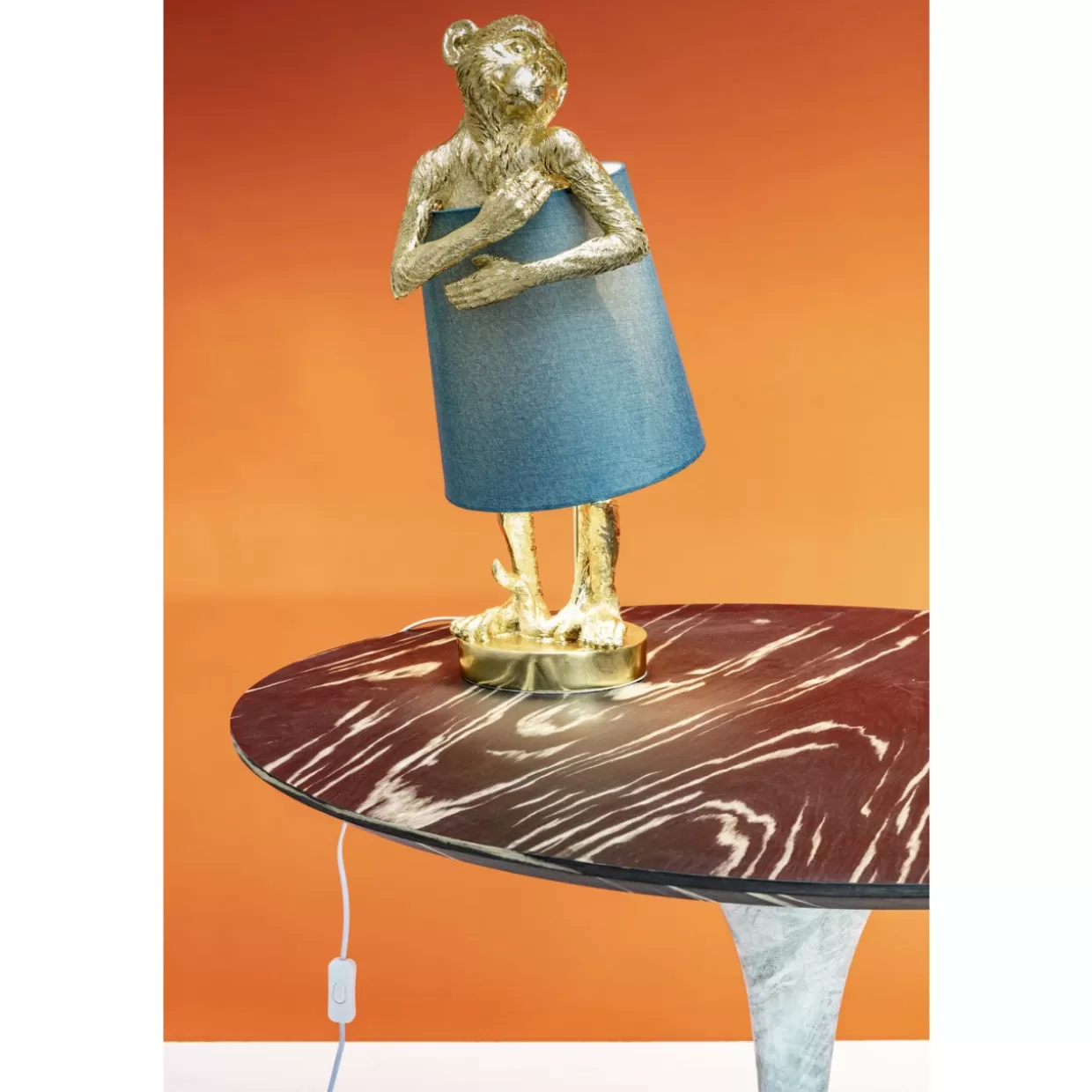 Lampada da Tavolo KARE Design Scimmia Animale in Stile Moderno - Decorazione Oro e Blu per Interni