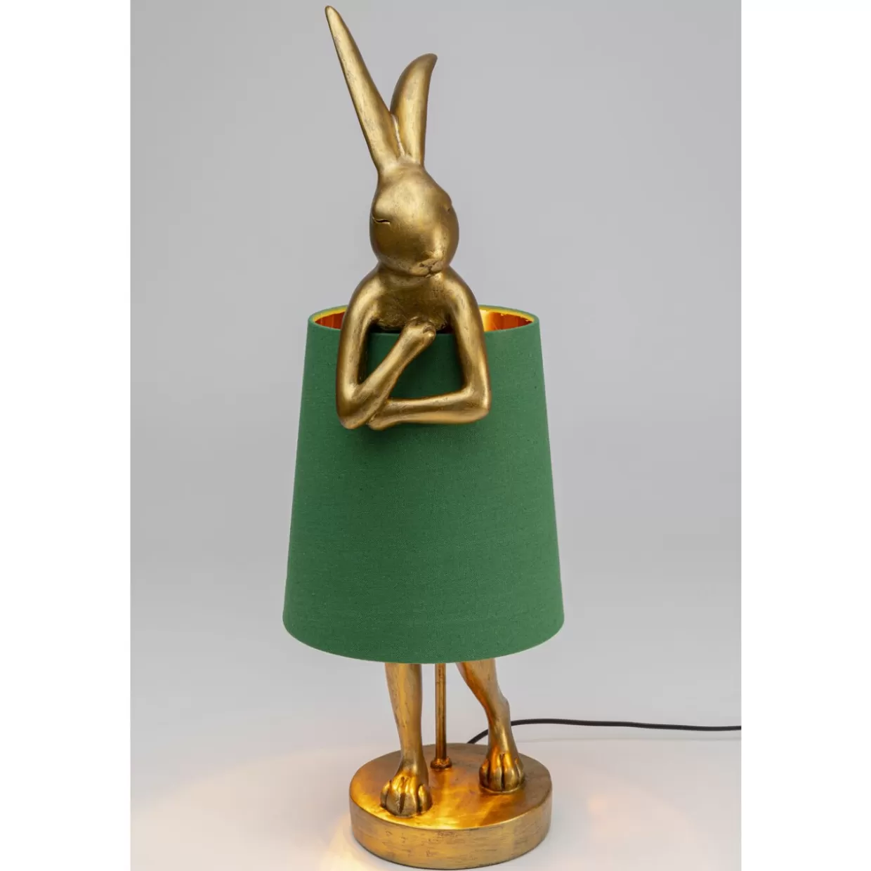 Lampada da Tavolo Elegante con Design Moderno a Forma di Coniglio in Tonalità Oro e Verde, Altezza 68 cm per Arredamento Contemporaneo