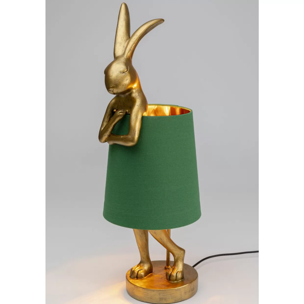 Lampada da Tavolo Elegante con Design Moderno a Forma di Coniglio in Tonalità Oro e Verde, Altezza 68 cm per Arredamento Contemporaneo
