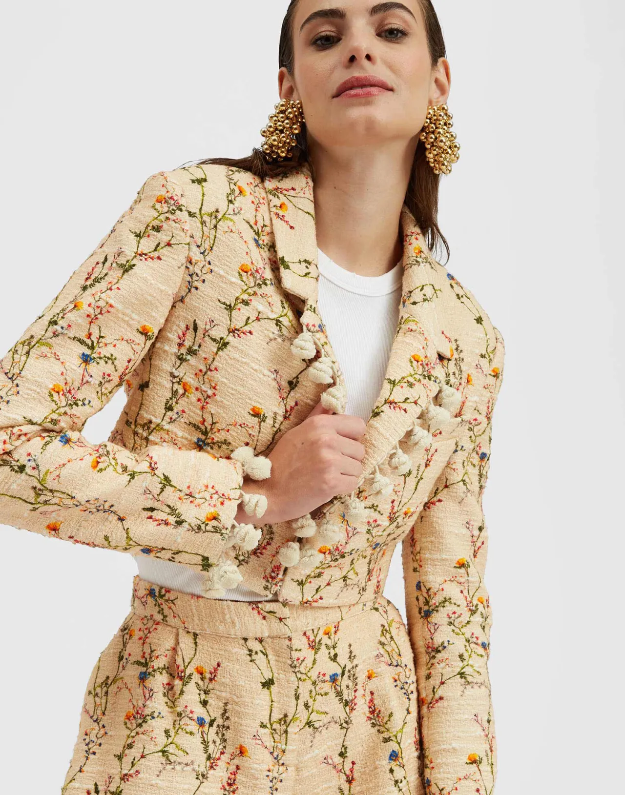 La DoubleJ - Giacca Torero in Tweed Crema Primavera con Frange | Offerta Lampo Esclusiva
