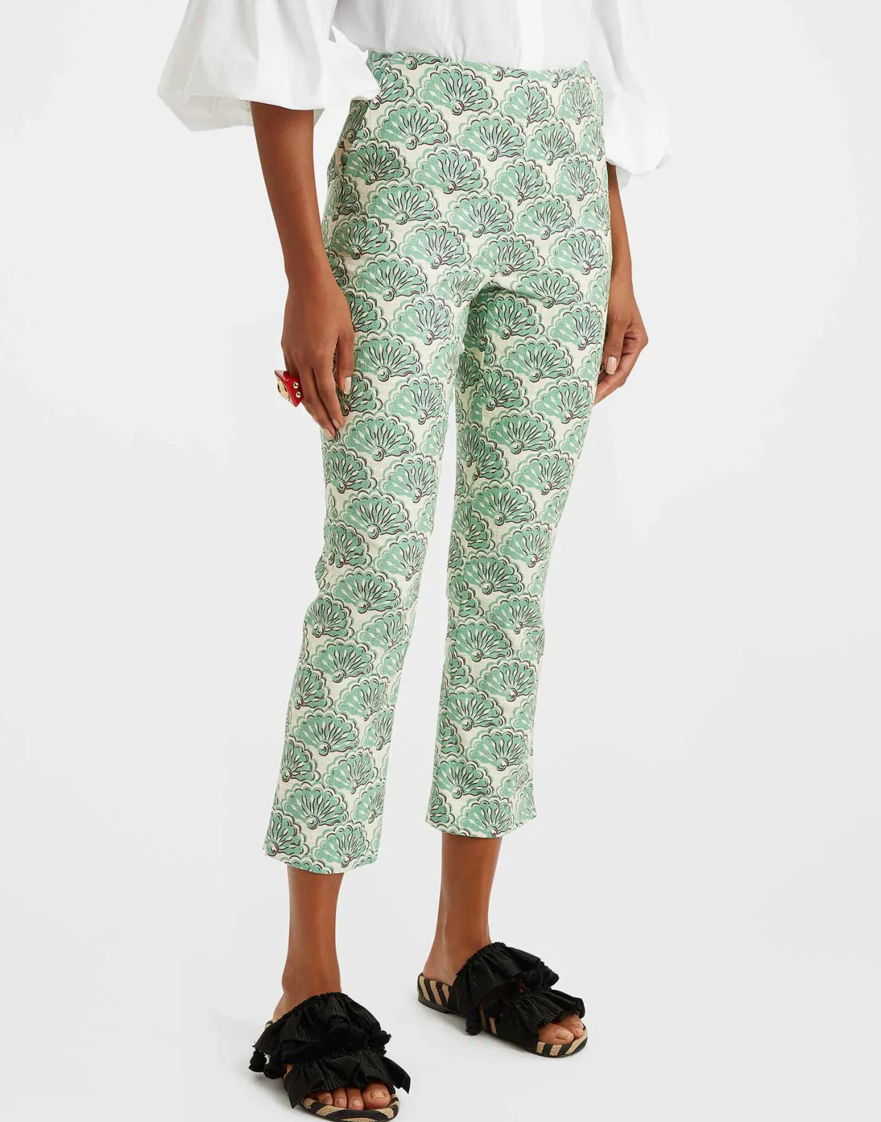 Pantaloni Torero La DoubleJ in Cotone Rigato - Verde Menta Fresco, Stile Iconico e Confortevole