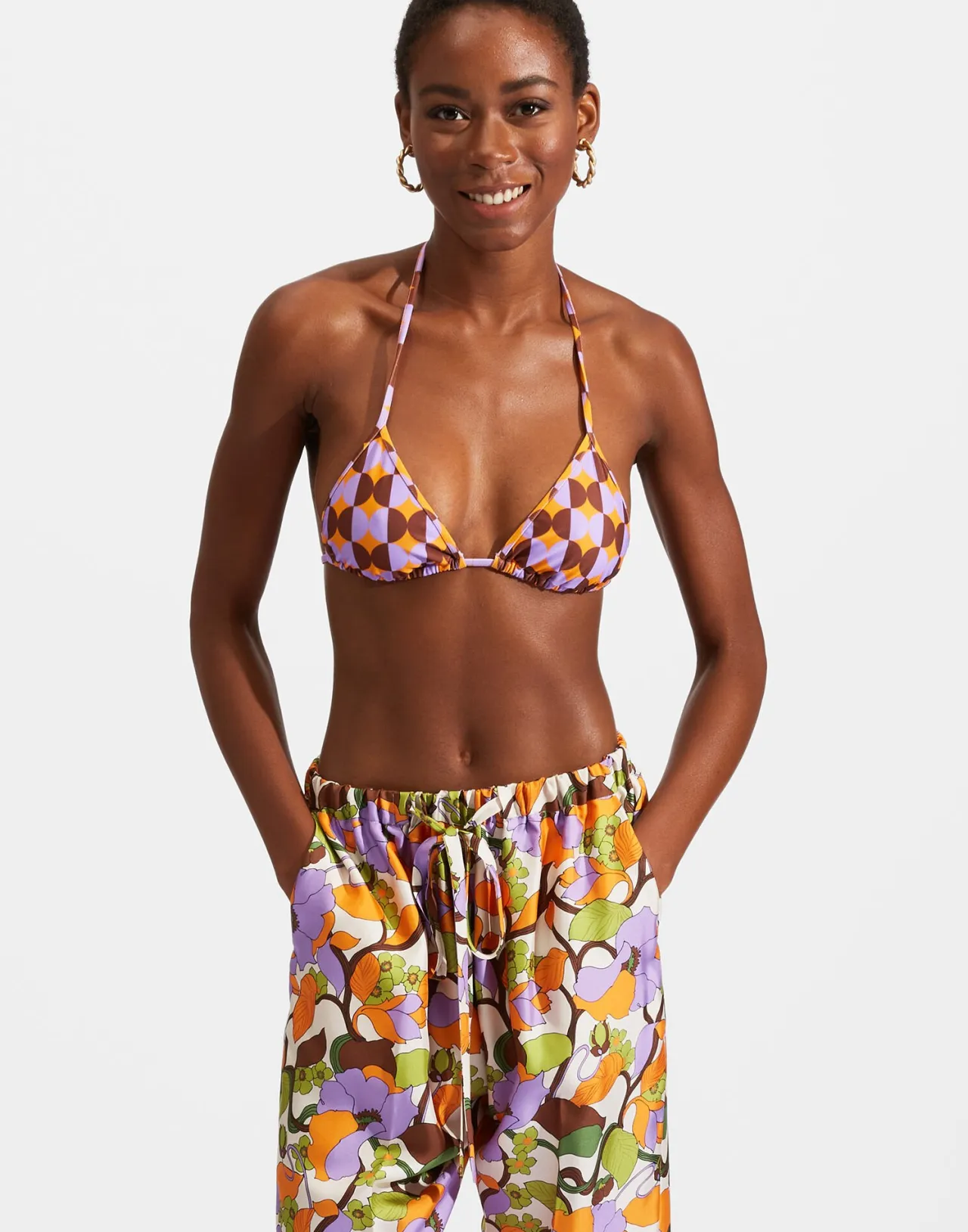 Top Bikini Triangolare La DoubleJ - Tinta Arancio Mezzaluna in Lycra Elasticizzata con Rifiniture Eleganti