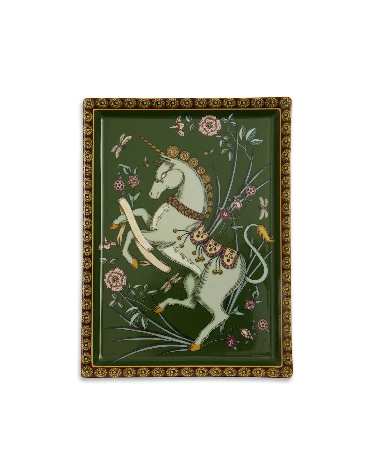 Vassoio Decorativo Unicorno Magico in Porcellana Verde Scuro - Collezione Esclusiva La DoubleJ