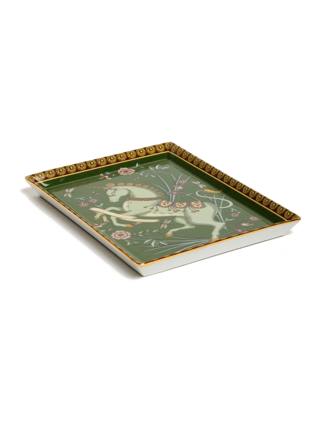 Vassoio Decorativo Unicorno Magico in Porcellana Verde Scuro - Collezione Esclusiva La DoubleJ