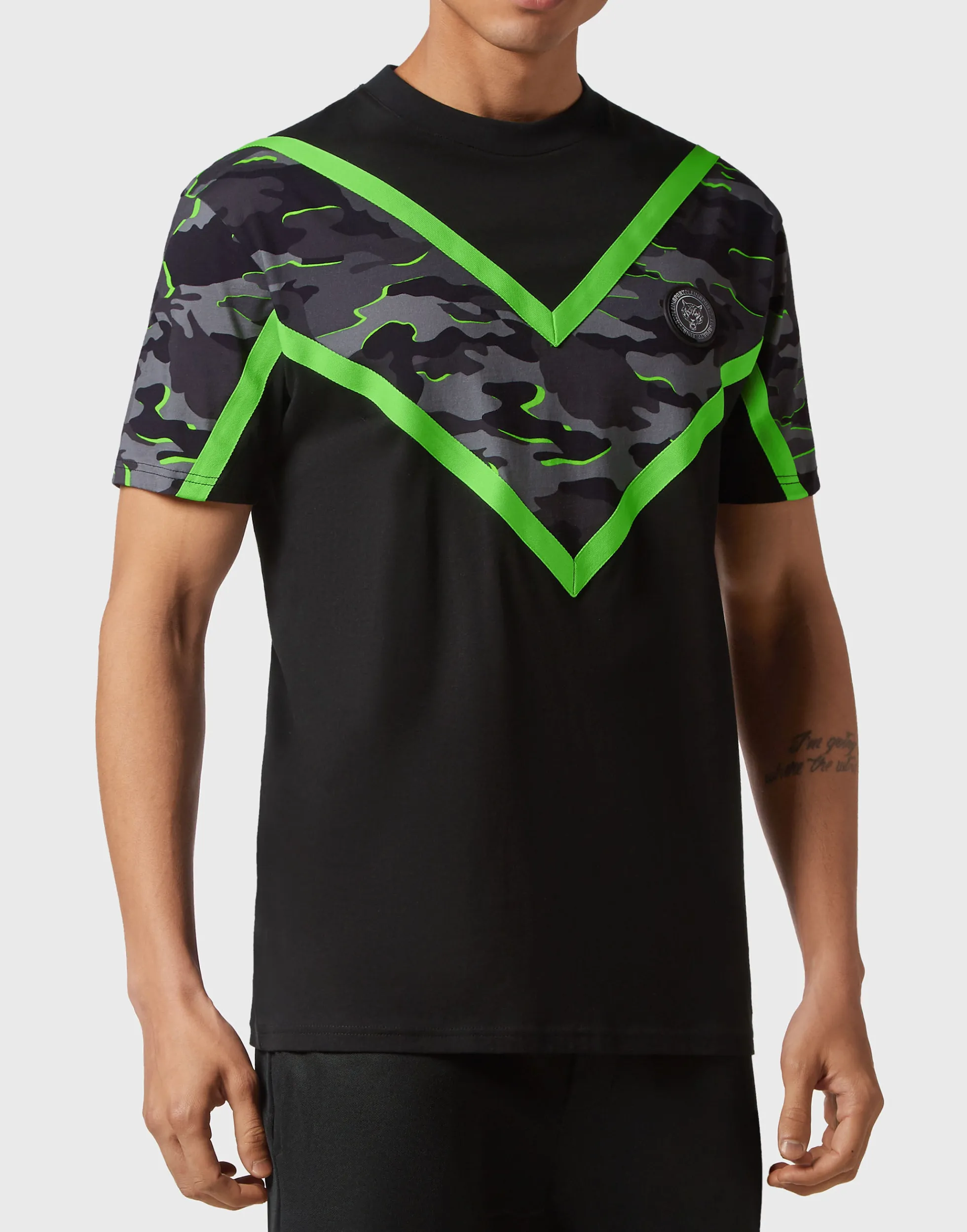 Plein Sport Maglietta Uomo Manica Corta Scollo Tondo - Design Neon e Stampa Mimetico, Edizione Esclusiva Amazon