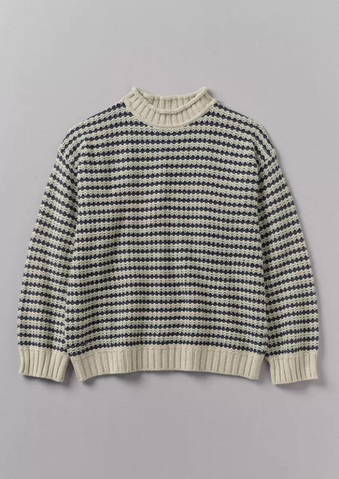 Maglione invernale a righe con rifiniture modellanti - Filato misto lana e cotone, disponibile a prezzo speciale!