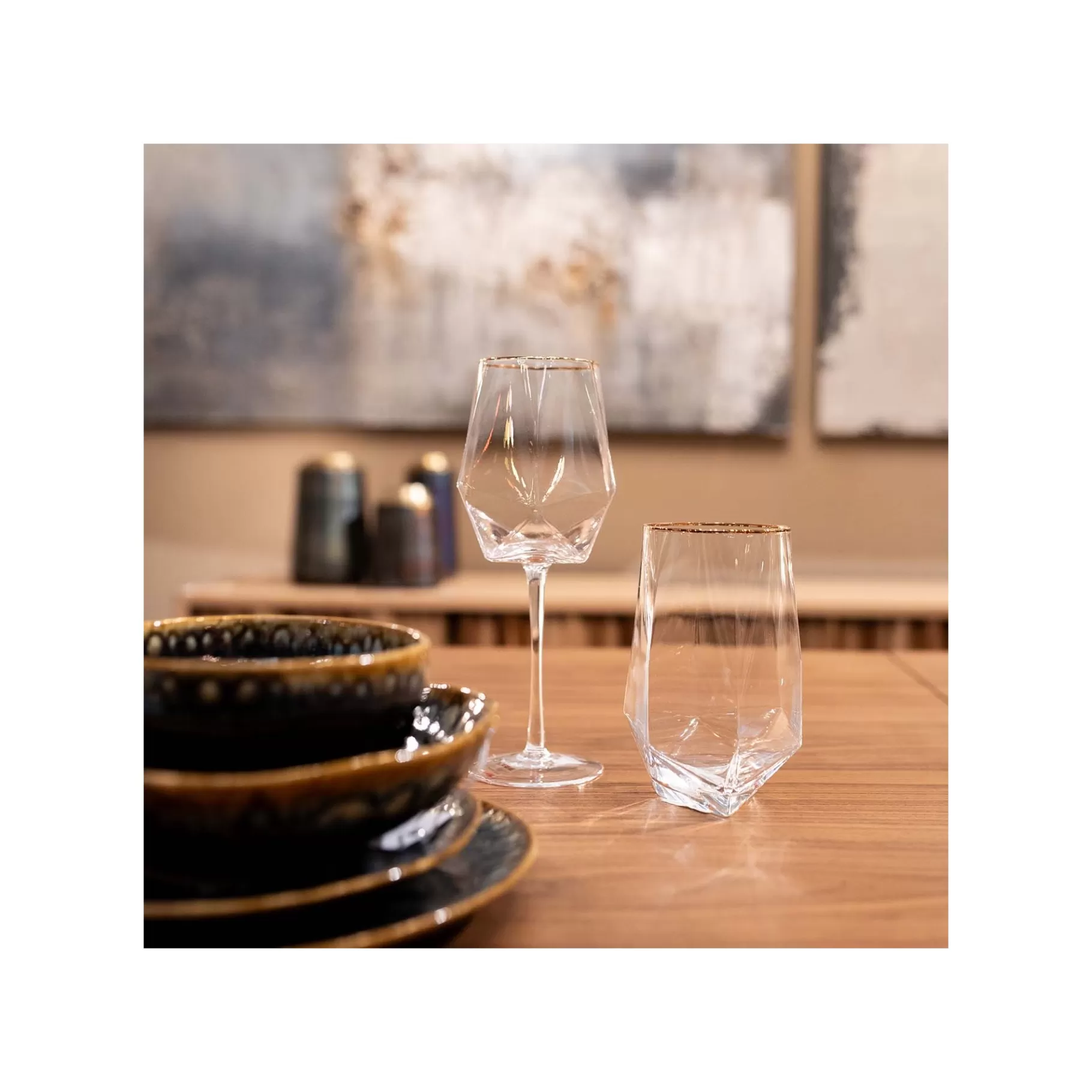 Store Verres à Vin Diamond Dorés Set De 4   Vaisselle