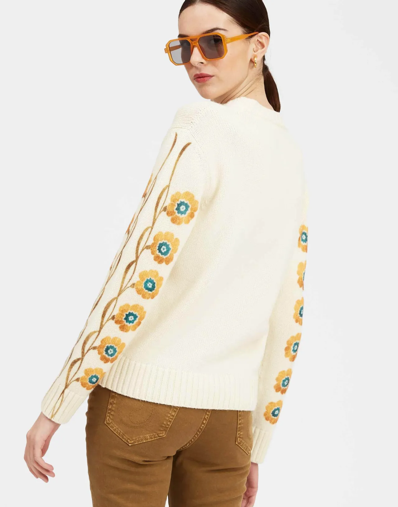 La DoubleJ - Maglione Uomo con Scollo a V Fantasia Margherite in Lana e Cashmere - Bianco Panna - Offerta Imperdibile!