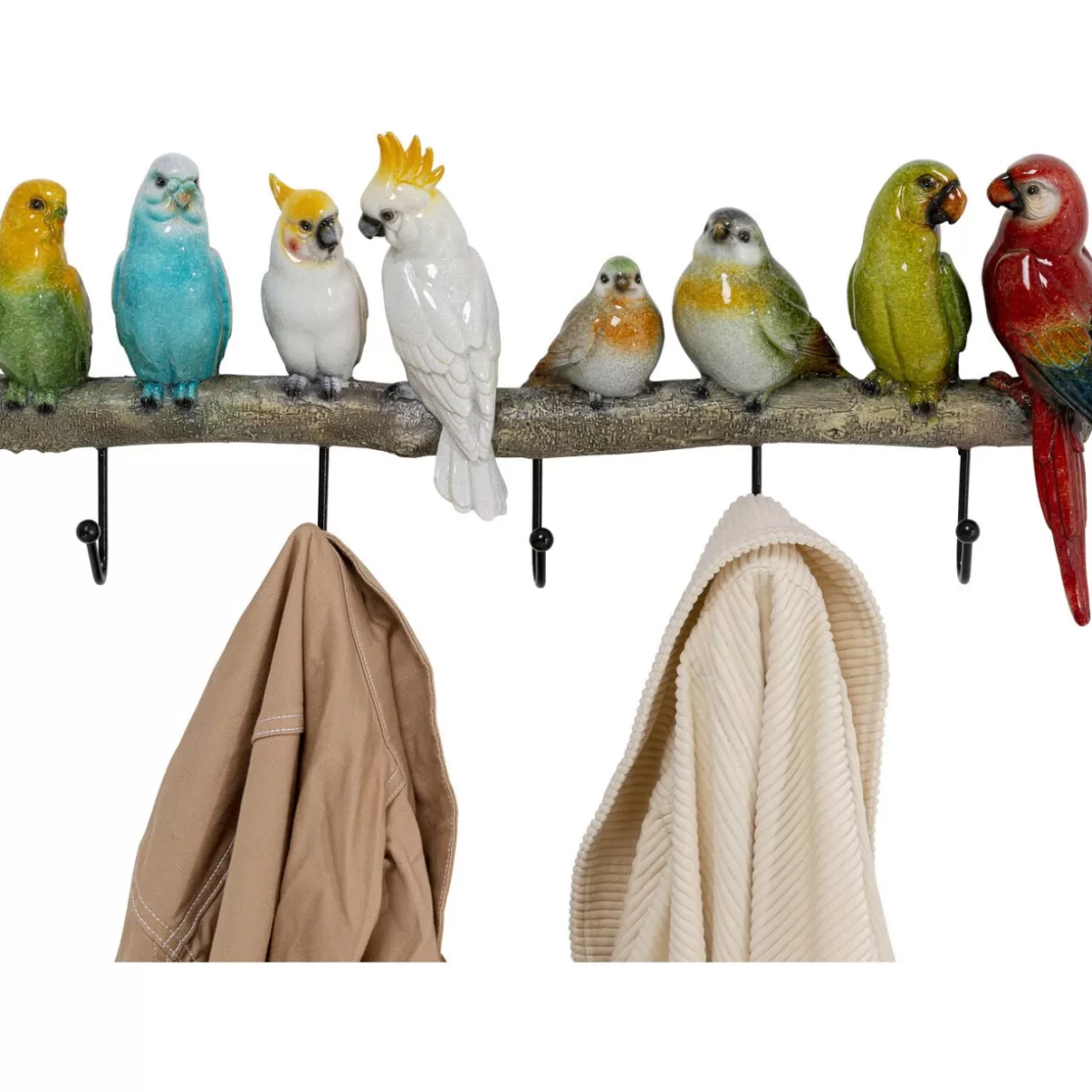 KARE Design Attaccapanni Artistico con Pappagalli Tropicali - Complemento d'Arredo per Parete Creativo e Funzionale