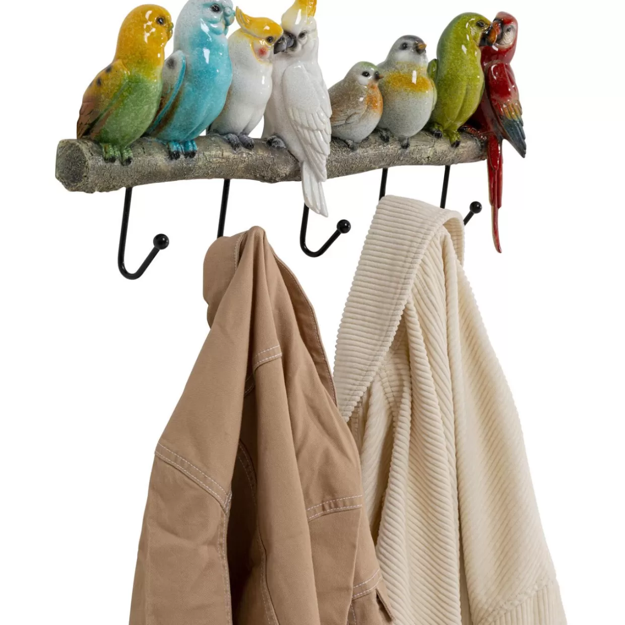 KARE Design Attaccapanni Artistico con Pappagalli Tropicali - Complemento d'Arredo per Parete Creativo e Funzionale