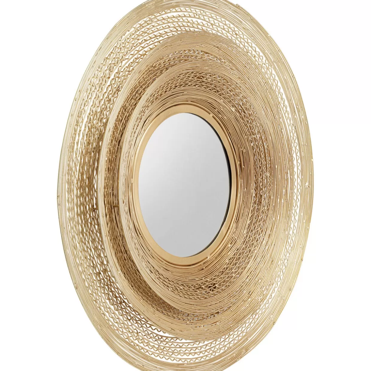 Specchio decorativo a parete con intreccio dorato - Design contemporaneo per interni, diametro 61 cm - Collezione KARE