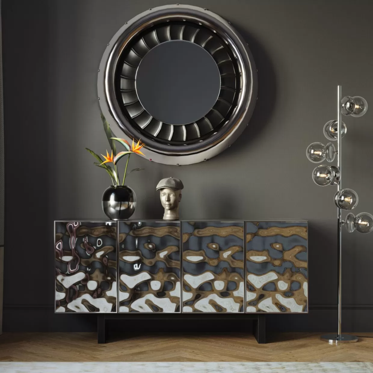 Specchio Moderno KARE Design 'Jet' - Specchio da Parete Ø119cm con Cornice Elegante per Arredamento Contemporaneo