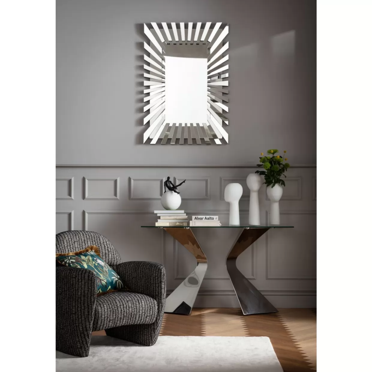 Specchio Moderno KARE Design 'Sprocket' per Arredamento Contemporaneo, 83x120 cm - Cornice Minimal con Effetto Metallizzato, Decorazione Parete Soggiorno