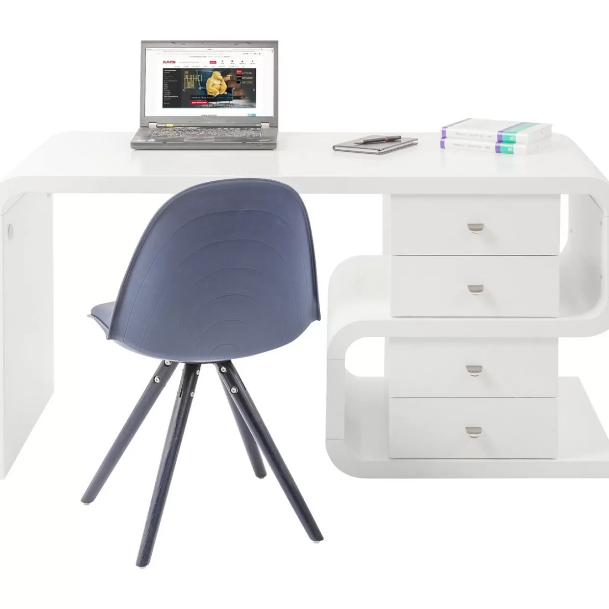 Scrivania Moderna Snake Design Esclusivo KARE - Piano Lavoro 150x70 cm in Bianco Effetto Lucido, Linee Eleganti per Ufficio Stile Club Contemporaneo